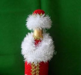 Новогодняя одежда для бутылки Дед Мороз и Снегурочка от Надежды Максимовой (Конкурсная работа) Дед мороз крючком на шампанское